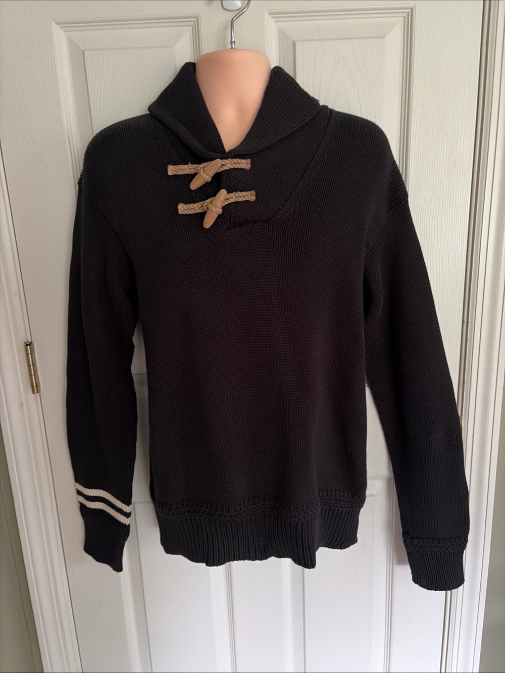 Ralph Lauren Vintage Rugby Black 100% Cotton Knit Sweater XLarge Toggle But - Picture 4 of 11